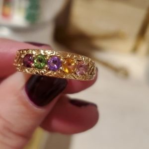 14k yellow gold filigree ring with sapphires